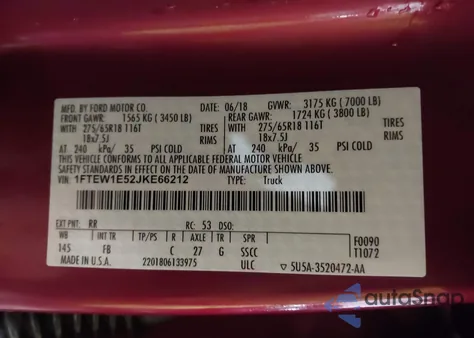 2018 Ford F-150 Xlt from USA, damaged, VIN 1FTEW1E52JKE66212